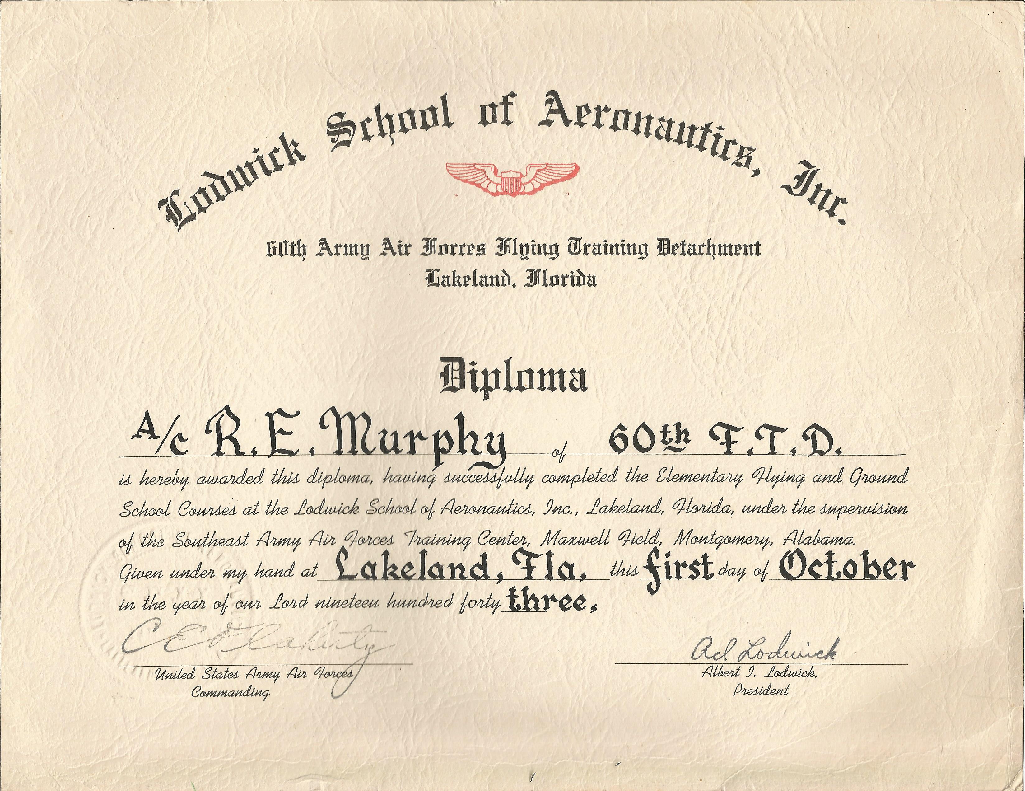 Russ – aeronautics diploma – Murphy Family History